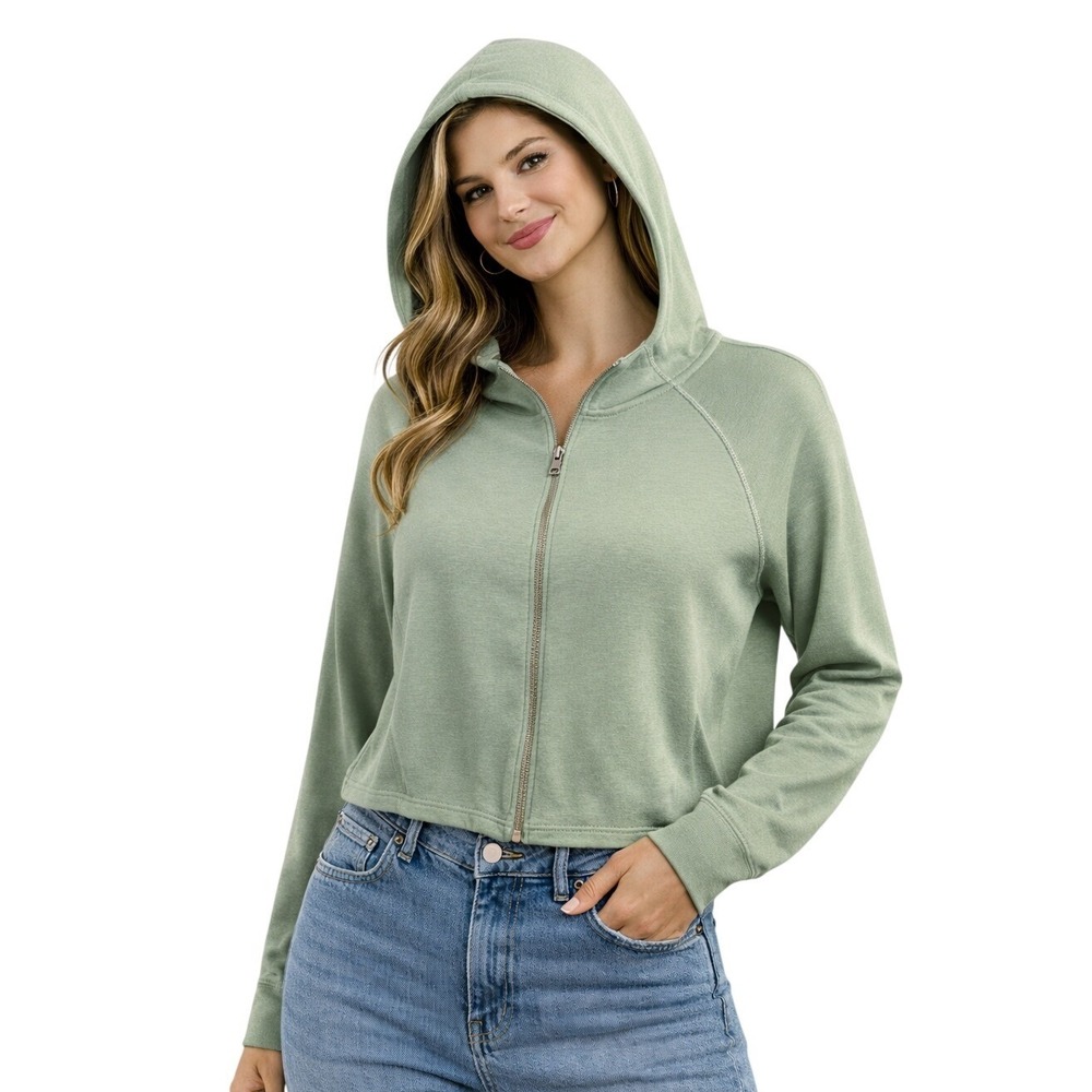 Gilly Hicks Sweatshirt Sage Green Zip Up Hoodie Cropped Athleisure Size M‎